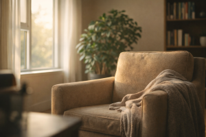 oğal ışık alan, huzurlu bir klinik psikolog terapi odası